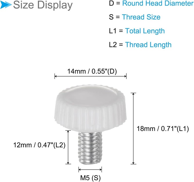 CoCud Thumb Screw Knurled Knobs, M5 x 12mm Male Thread, White Round Head Clamping Screw Threaded Stud Hand Knobs Grip, (Applications: for Machinery Lathes), 30-Pieces - Image 2